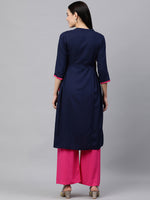 Thumbnail for Kalini Women Navy Blue Ethnic Motifs Embroidered Yoke Design Kurta - Distacart