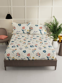 Thumbnail for BIANCA LA-VOGUE Beige & Green Floral 152 TC Queen Bedsheet With 2 Pillow Covers - Distacart