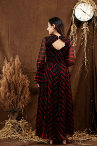 Thumbnail for Women's Black Chiffon Leheriya Dress - Isya - Distacart