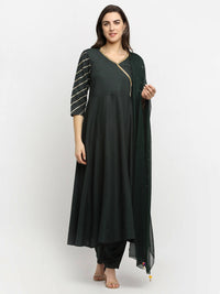 Thumbnail for Rudra Bazaar Green Angrakha Style Flared Anarkali Kurta with Pyjamas & Dupatta - Distacart