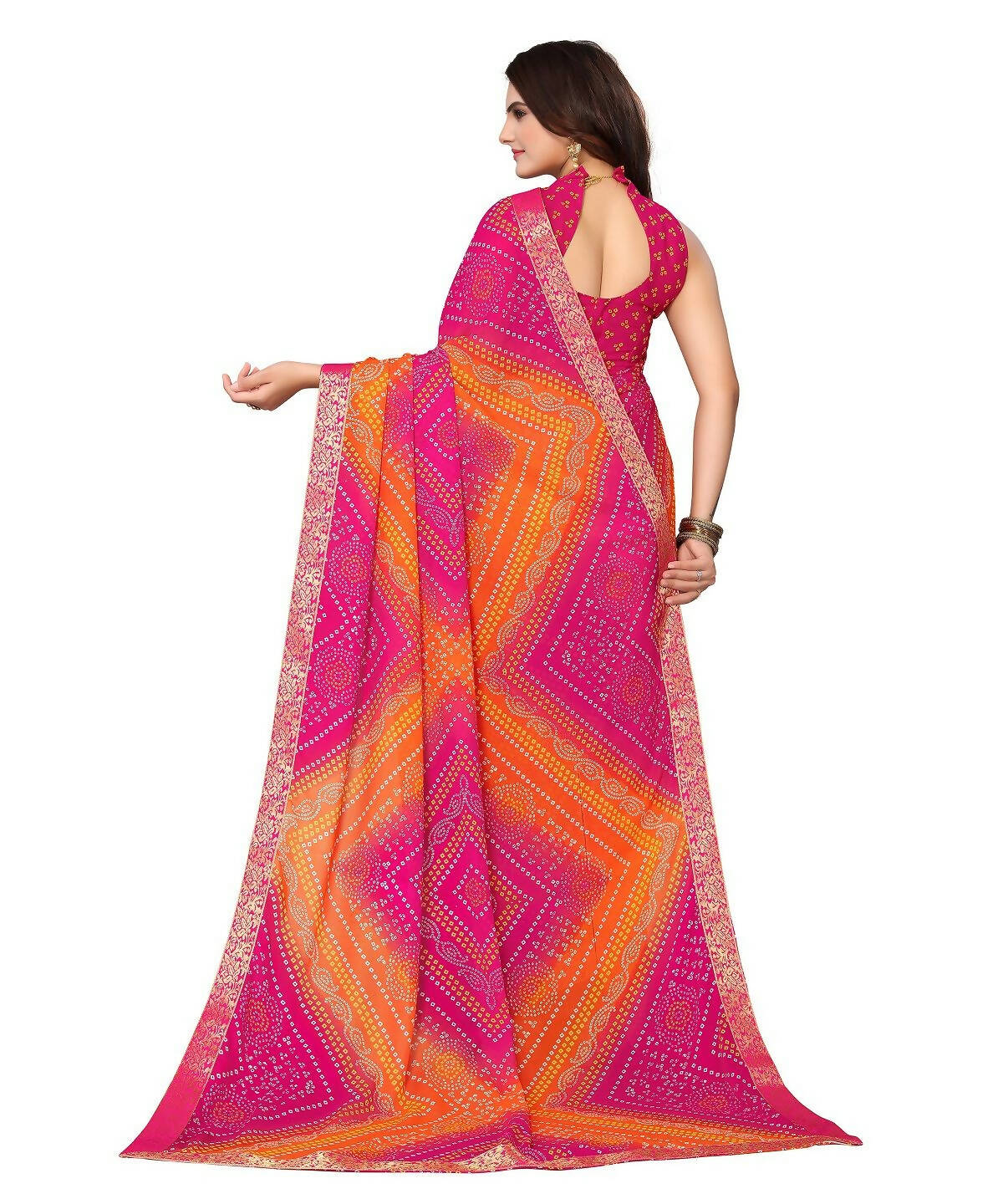 Vamika Pink Georgette Printed With Lace Saree (VERA PINK) - Distacart