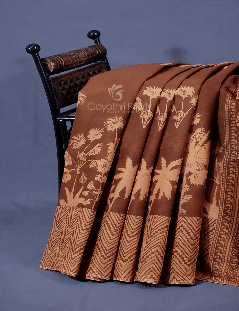 Dark Mustard Colour Block Print Pure Mulmul Cotton Saree By Gayathri Reddy Designer Studio - Distacart