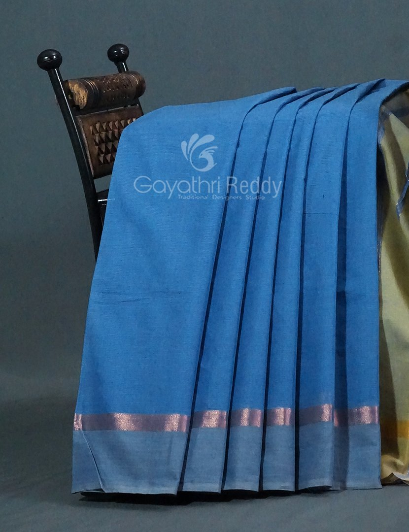 Dual Shades of Blue With Contrast Blouse Pure Mangalgiri Cotton By Gayathri Reddy Designer Studio - Distacart