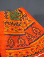 Thumbnail for Parrot Green Printed Cotton Brasso Saree By Gayathri Reddy Designer Studio - Distacart