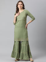 Thumbnail for Kalini Women Green Yoke Design Gotta Patti Kurta with Sharara - Distacart
