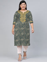 Thumbnail for Biba Women Green Floral Embroidered Kurta - Distacart