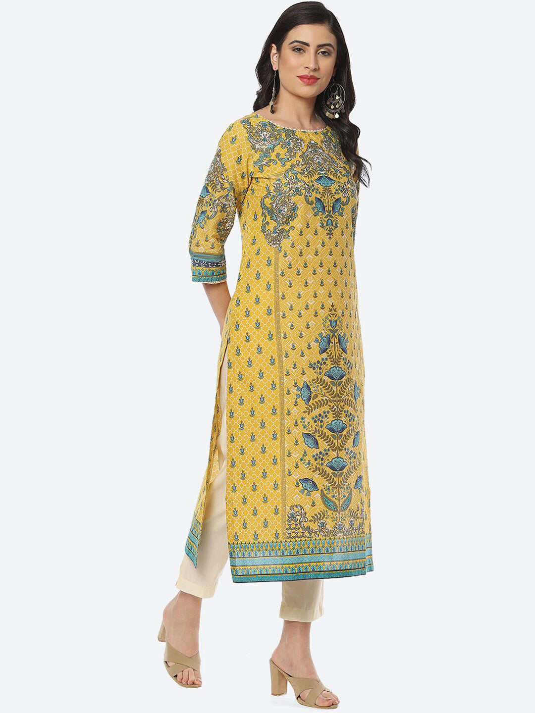 Biba Women Floral Printed Cotton Kurta - Distacart