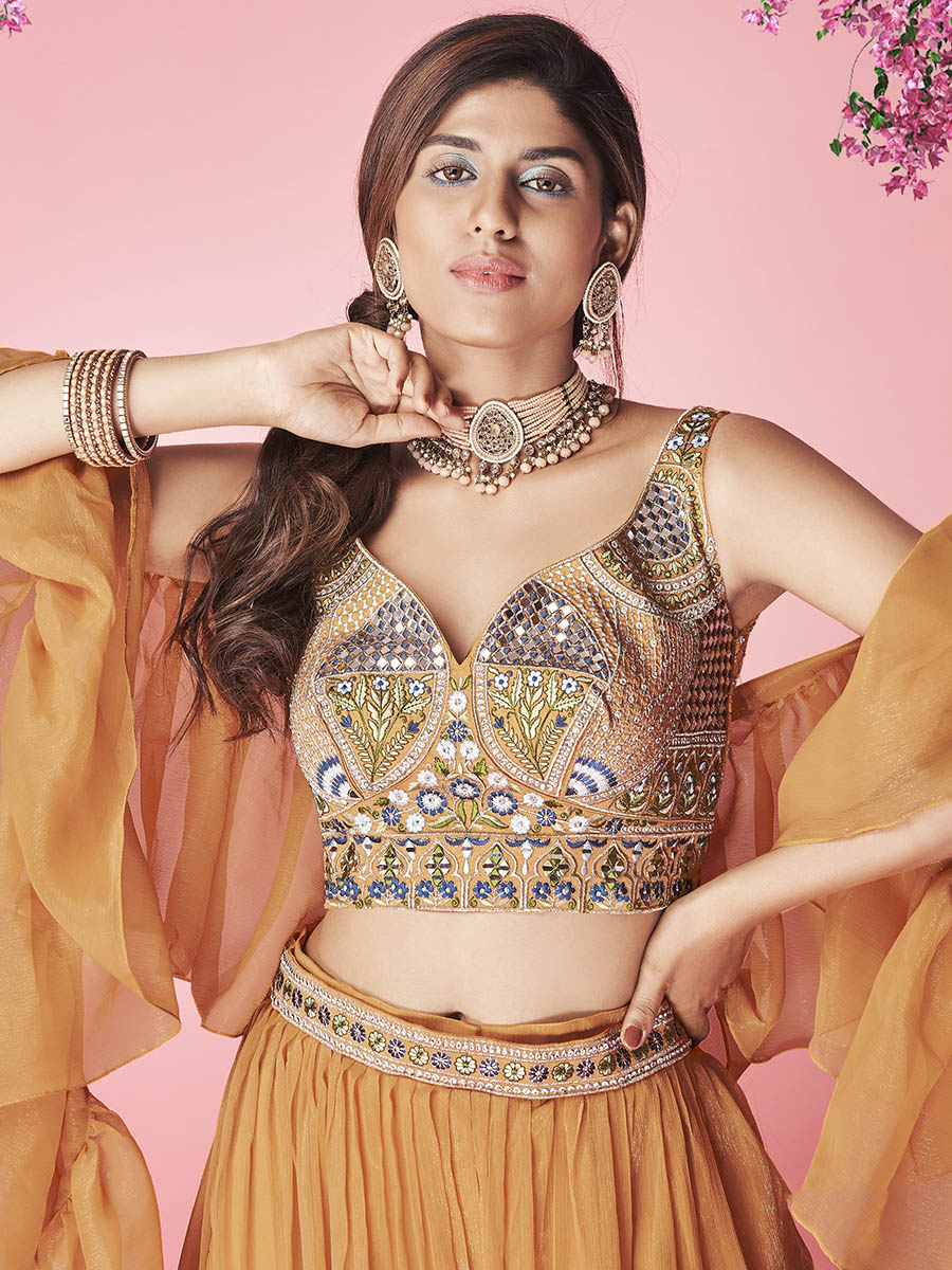 Myra Orange Art Silk Designer Lehenga - Distacart