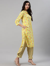 Thumbnail for Biba Women Yellow & Pink Printed Kurta with Trousers - Distacart