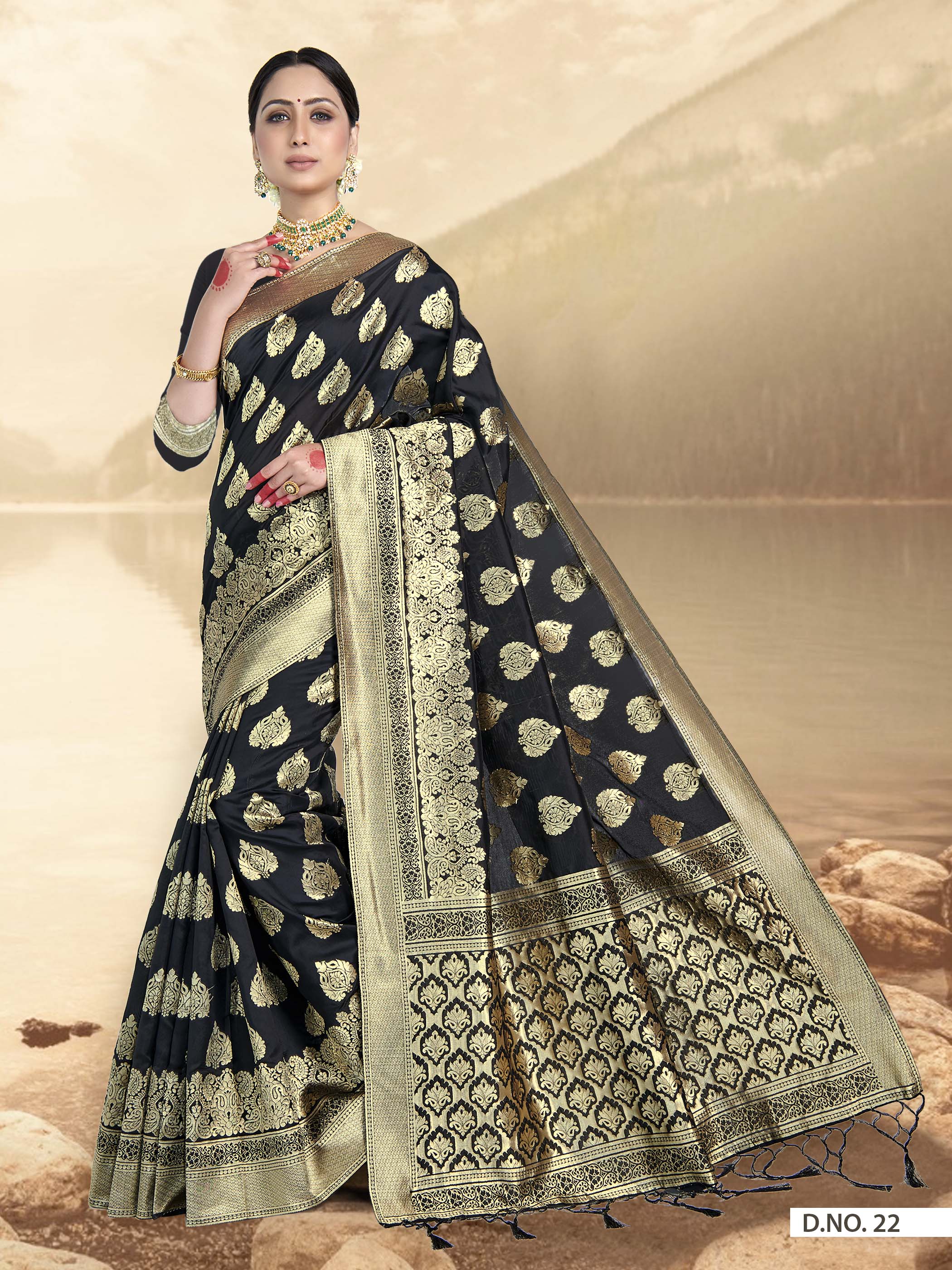Vardha Black Woven Zari Banarasi Saree