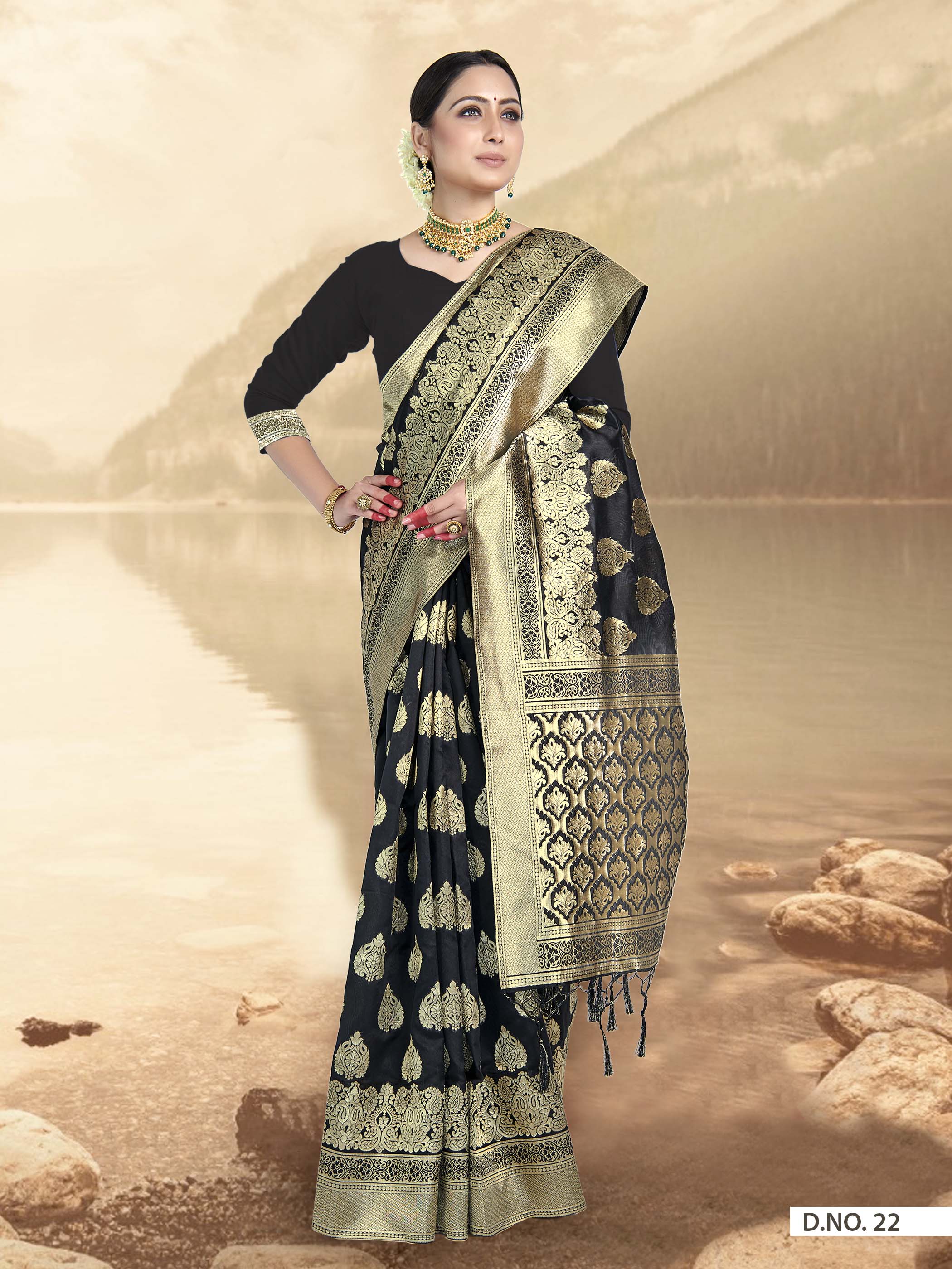 Vardha Black Woven Zari Banarasi Saree