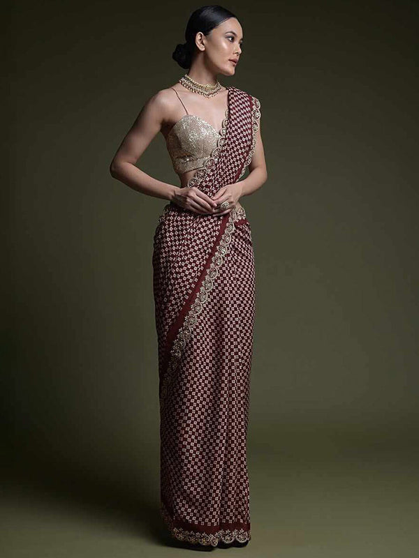 Sangria Ethnic Motifs Printed Embellished Saree - Distacart