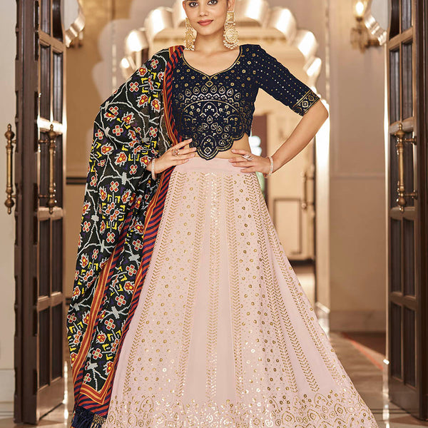 Myra Pink and Navy Blue Georgette Designer Lehenga Choli - Distacart