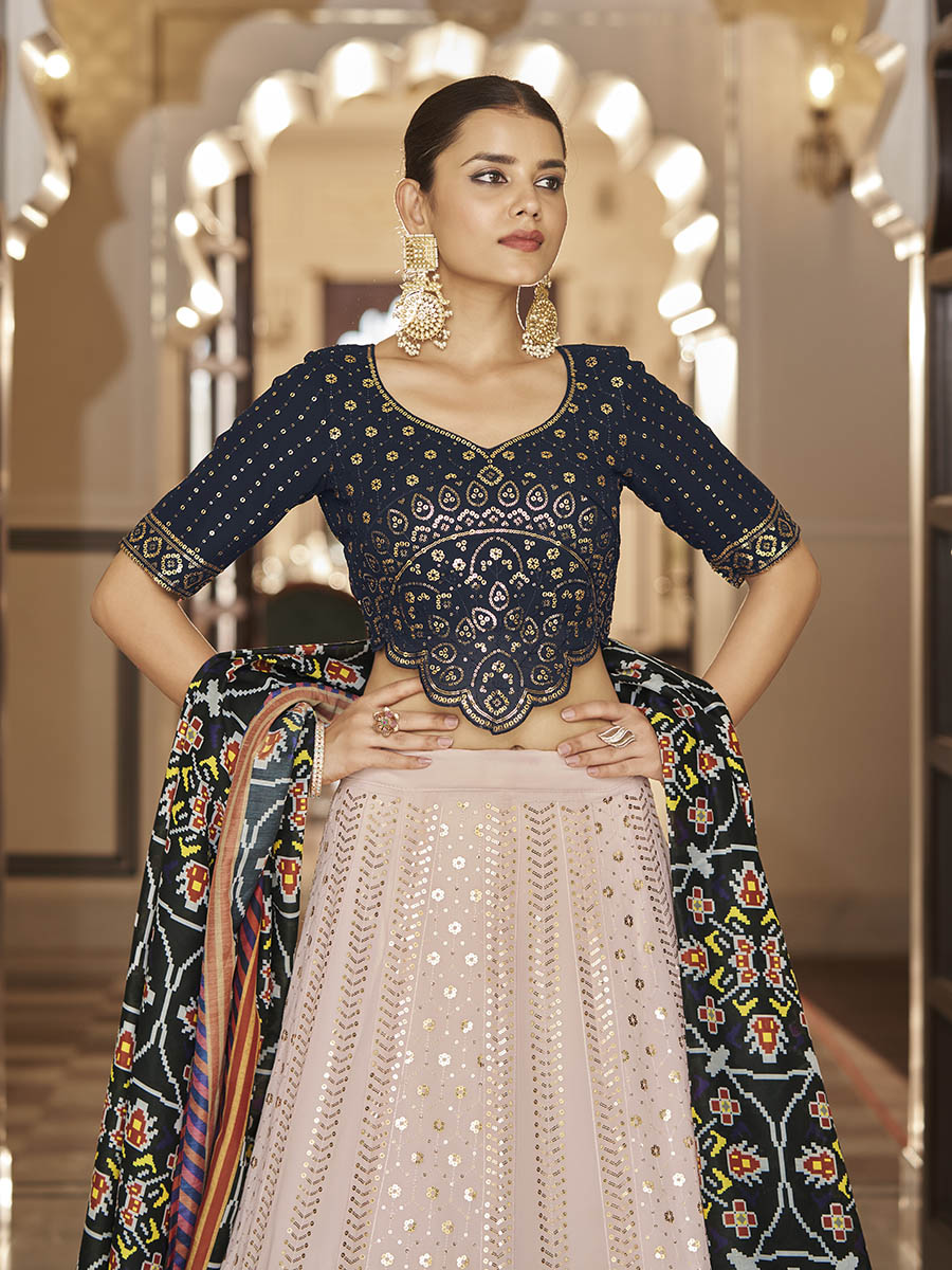 Myra Pink and Navy Blue Georgette Designer Lehenga Choli - Distacart