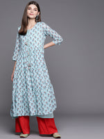 Thumbnail for Biba Women Turquoise Blue Floral Printed Kurta - Distacart