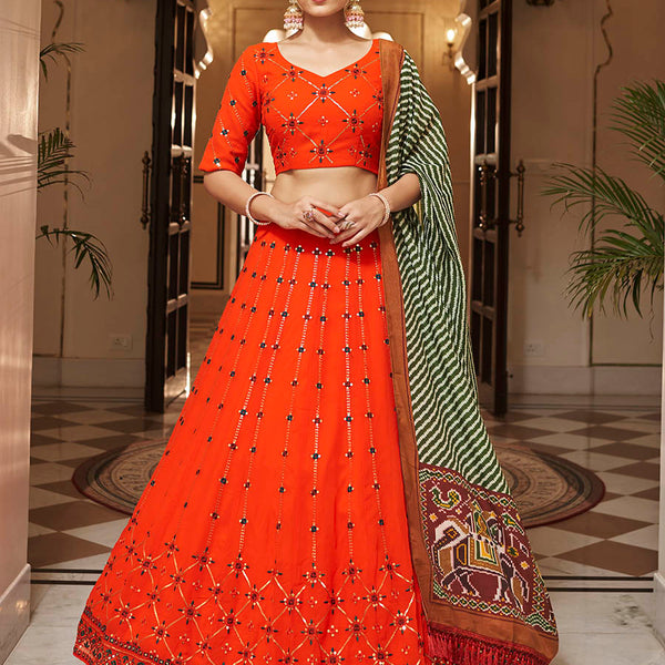 Myra Orange and green Georgette Designer Lehenga Choli - Distacart