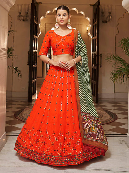 Myra Orange and green Georgette Designer Lehenga Choli - Distacart