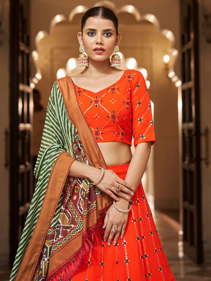 Myra Orange and green Georgette Designer Lehenga Choli - Distacart