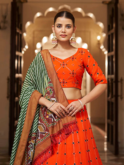 Myra Orange and green Georgette Designer Lehenga Choli - Distacart