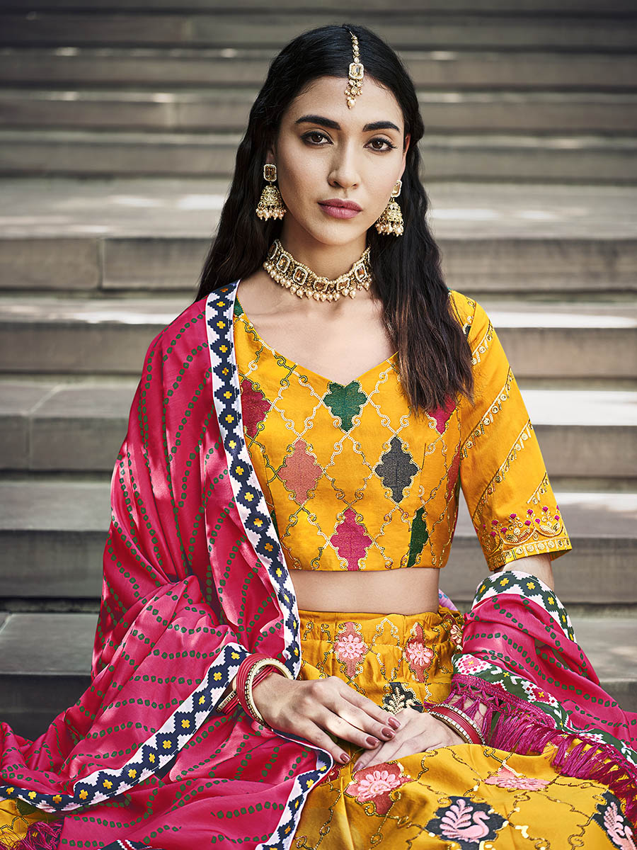 Myra Yellow Silk Embroidered Designer Lehenga Choli - Distacart
