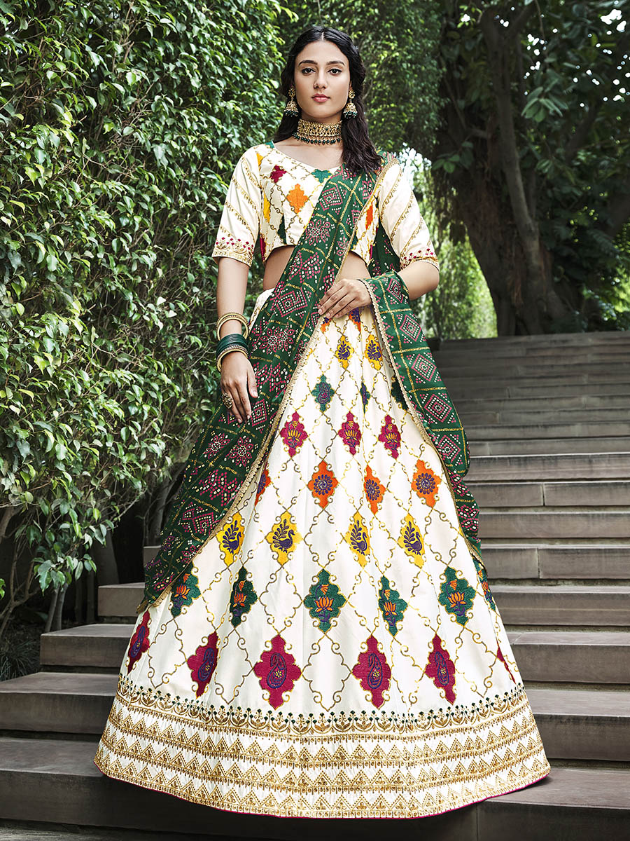 Myra White Silk Embroidered Designer Lehenga Choli - Distacart
