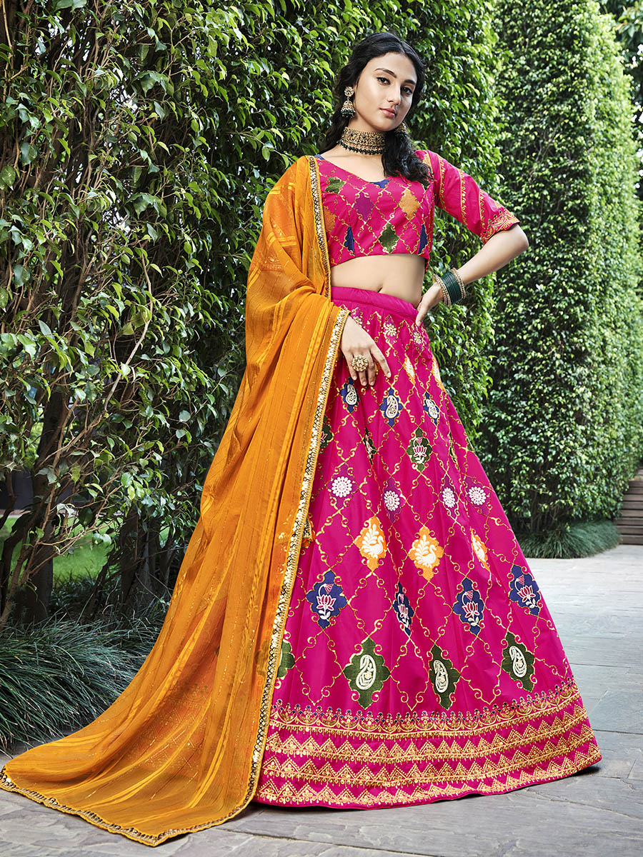Myra Rani Pink Silk Embroidered Designer Lehenga Choli - Distacart