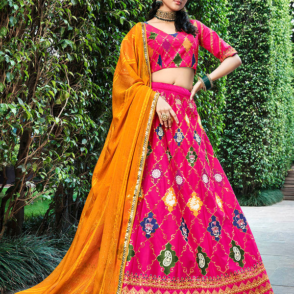 Myra Rani Pink Silk Embroidered Designer Lehenga Choli - Distacart