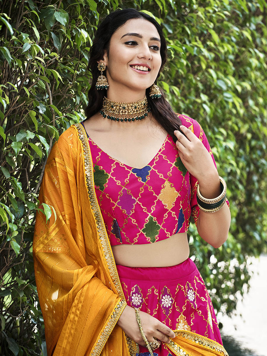 Myra Rani Pink Silk Embroidered Designer Lehenga Choli - Distacart