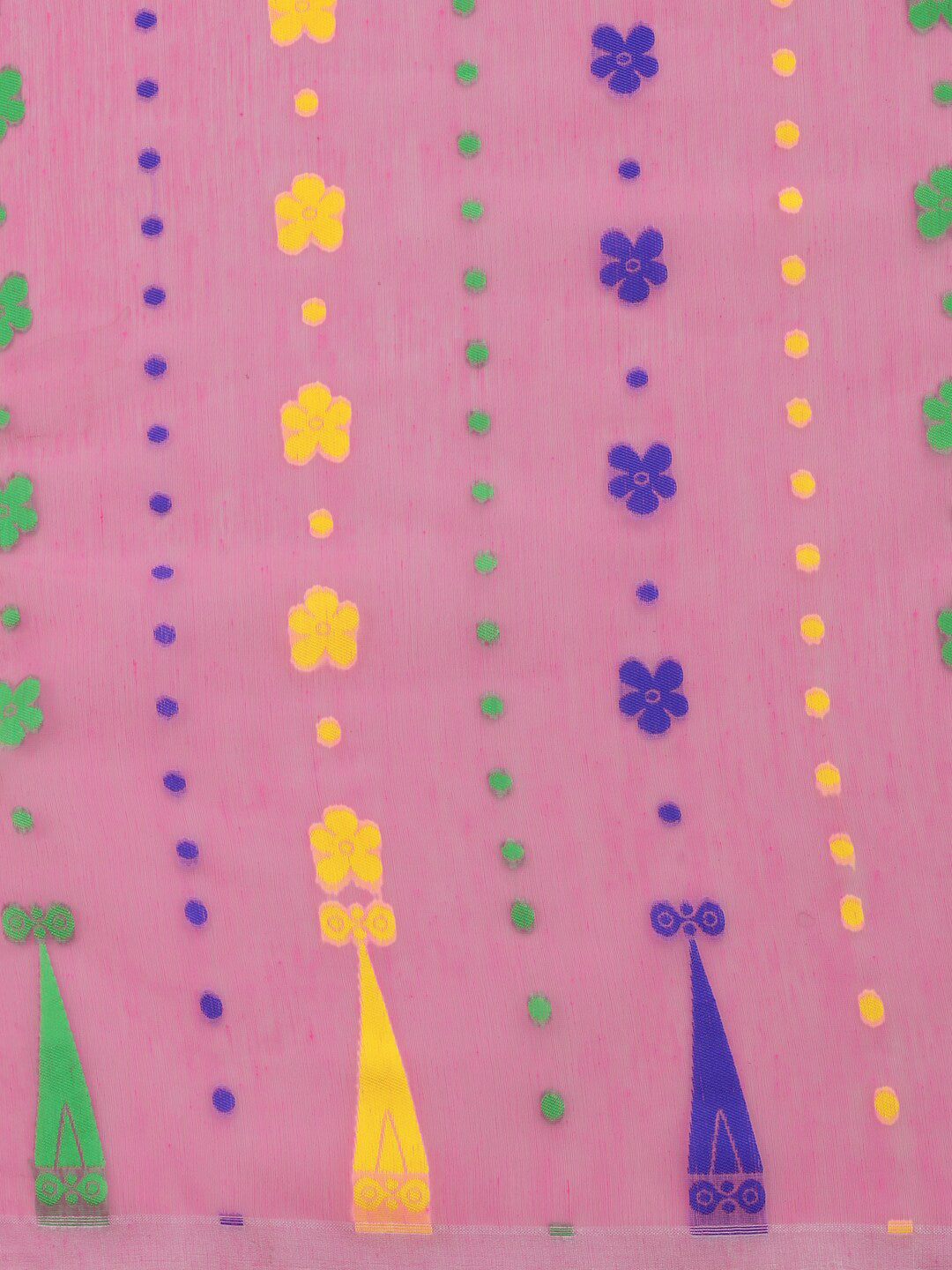 Kalini Pink & Purple Ethnic Motifs Silk Cotton Jamdani Saree - Distacart