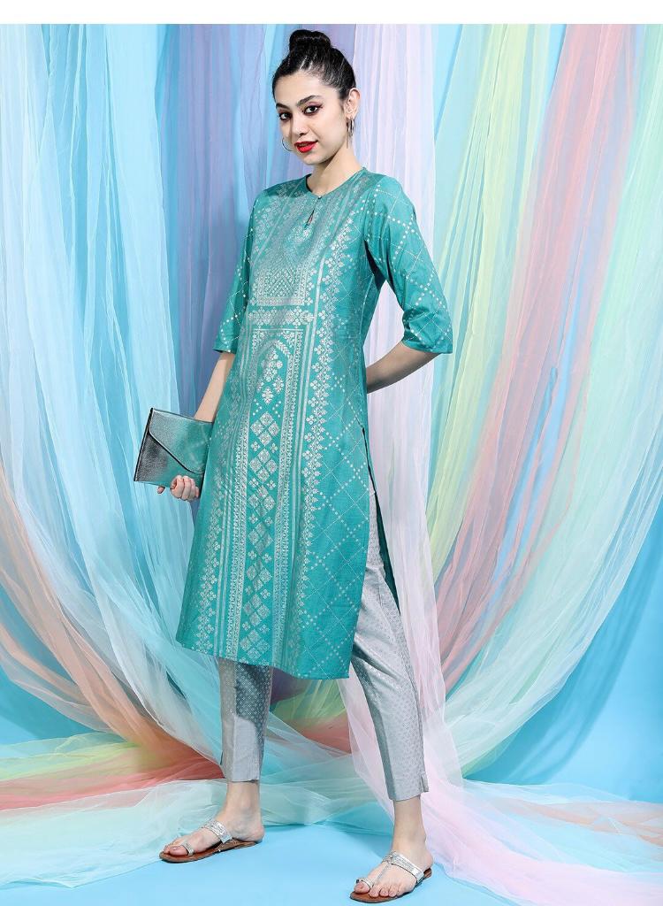 Maai Rayon Hand Printed Kurta Sky Blue - Distacart