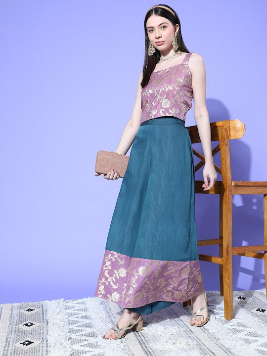 InWeave Women's Mauve Brocade Strappy Top W Teal Mauve Brocade Palazzo Set - Distacart