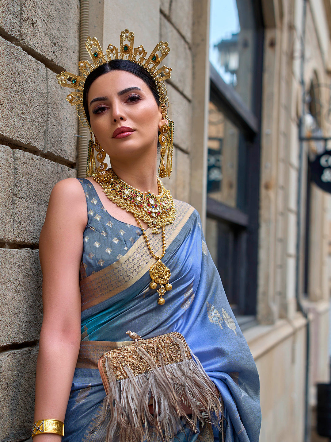 Mitera Blue Floral Woven Designed Zari Saree - Distacart