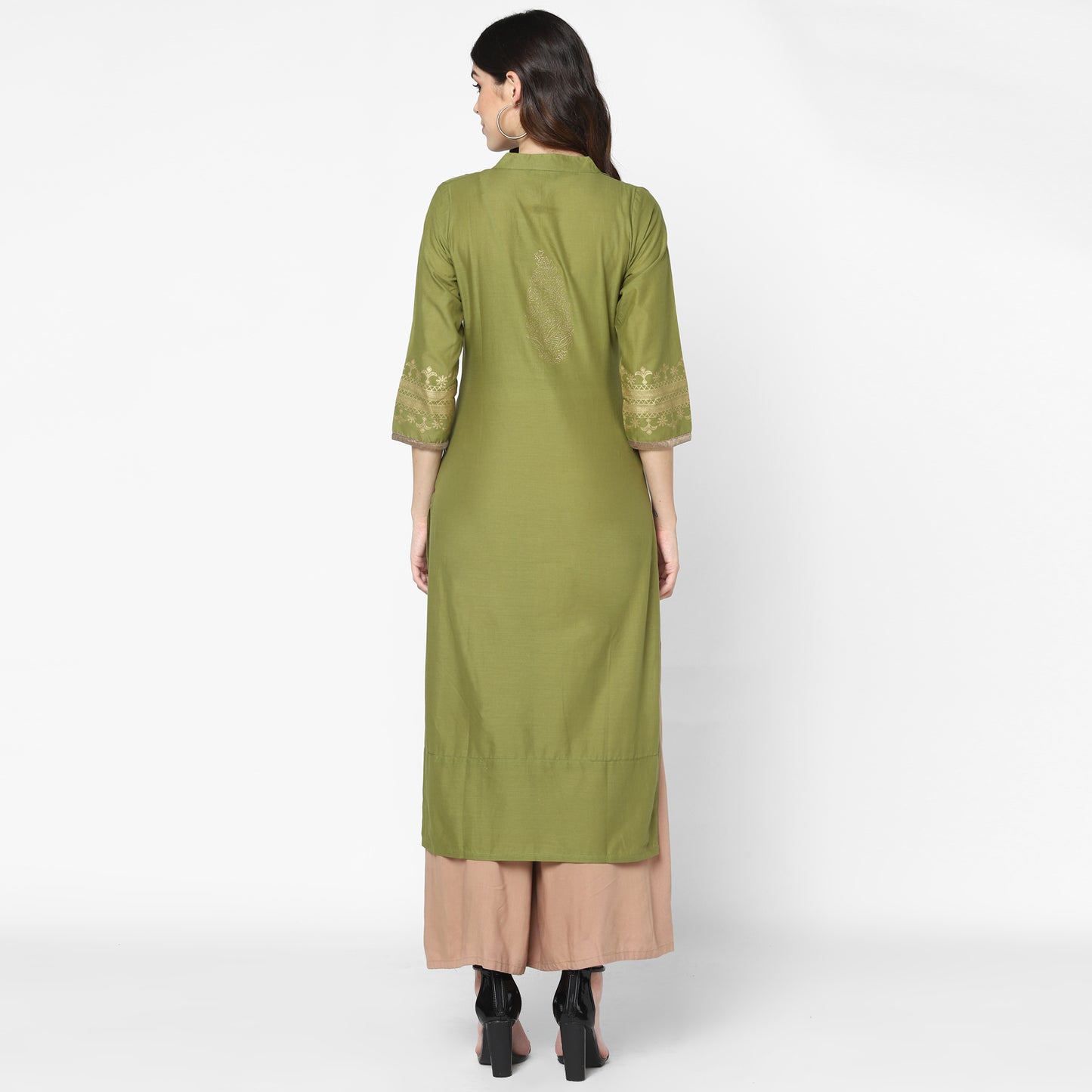 Maai Rayon Hand Printed Kurta Olive - Distacart
