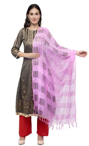 A R Silk Women's Cotton Window Check Baby Pink Regular Dupatta