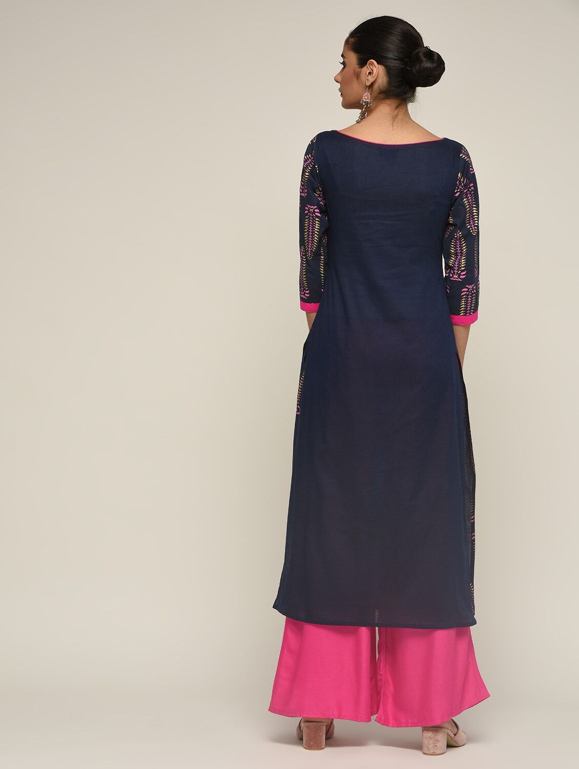 Maai Rayon Hand Printed Kurta Navy - Distacart
