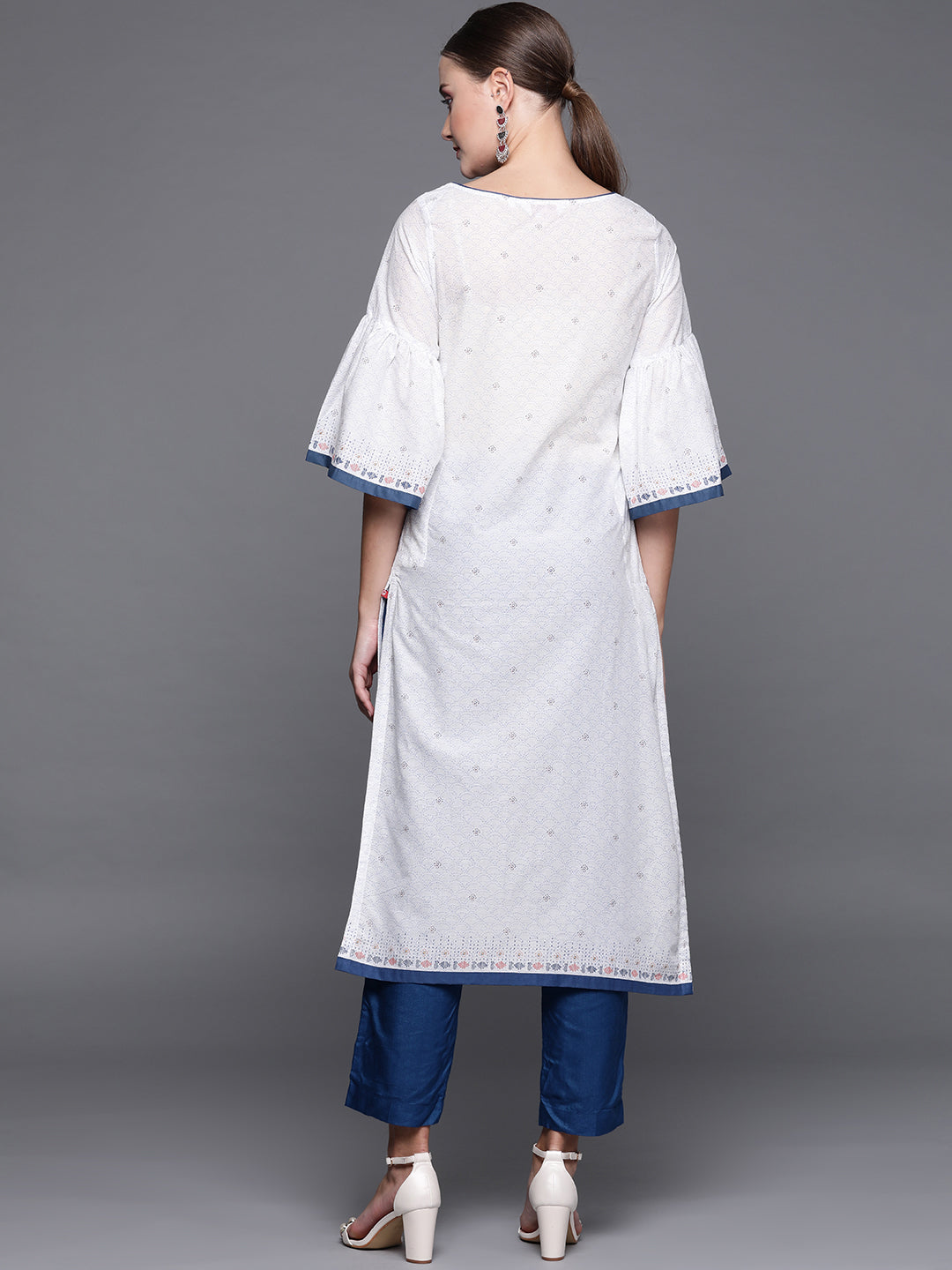 Biba Women White & Blue Printed Straight Kurta - Distacart