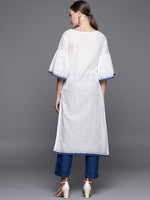 Thumbnail for Biba Women White & Blue Printed Straight Kurta - Distacart