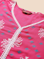 Thumbnail for Sangria Pink Ethnic Motifs Printed Pure Cotton Kurta With Trouser - Distacart