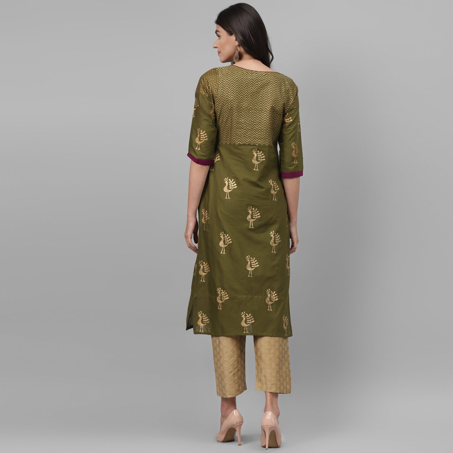 Maai Rayon Hand Printed Kurta Olive - Distacart