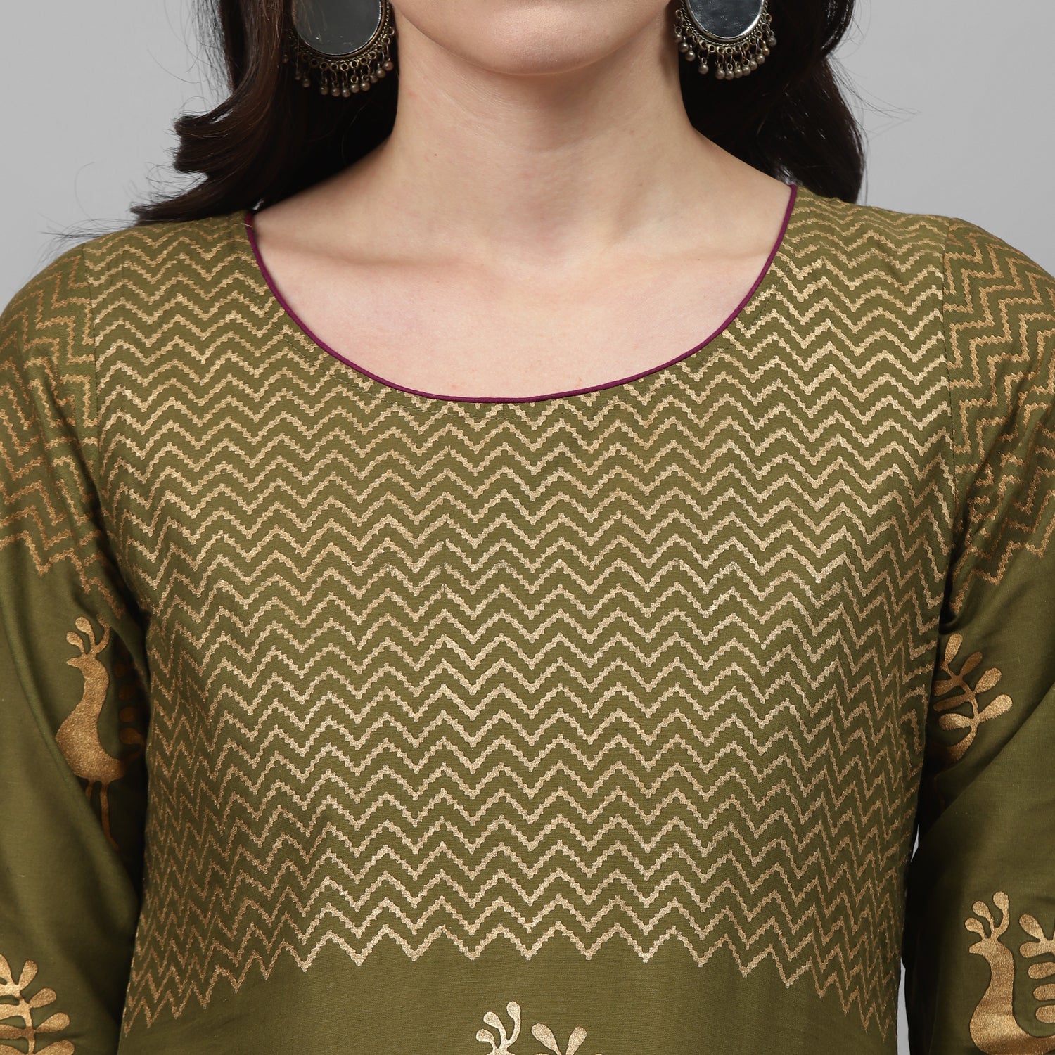 Maai Rayon Hand Printed Kurta Olive - Distacart