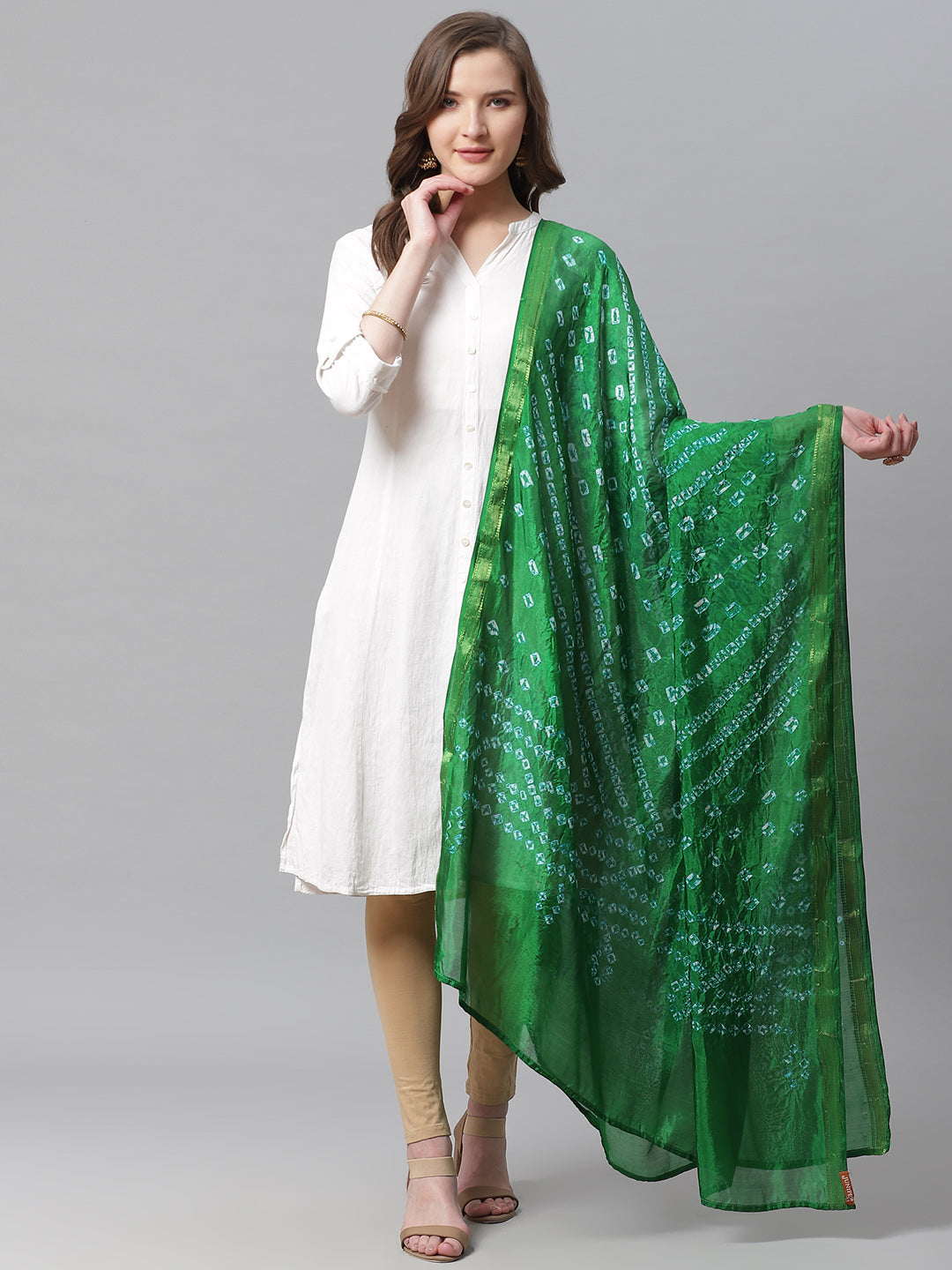 Juniper Women Green Shantoon Bandhani Na Dupatta - Distacart
