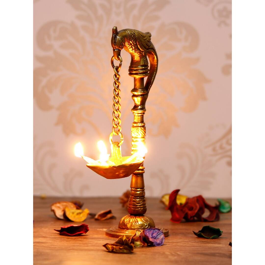 eCraftIndia Gold Toned Decorative Brass Parrot Diya - Distacart