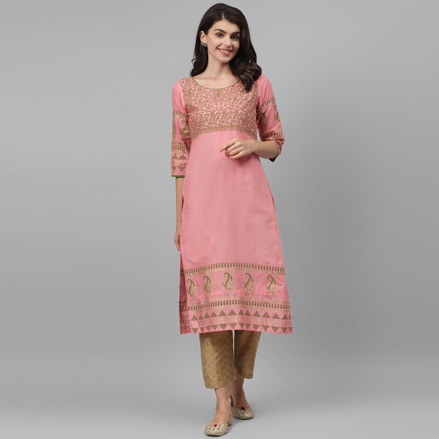 Maai Rayon Hand Printed Kurta Peach - Distacart