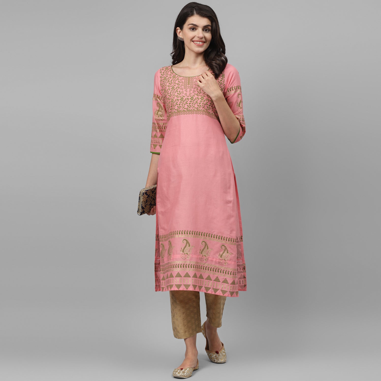 Maai Rayon Hand Printed Kurta Peach - Distacart