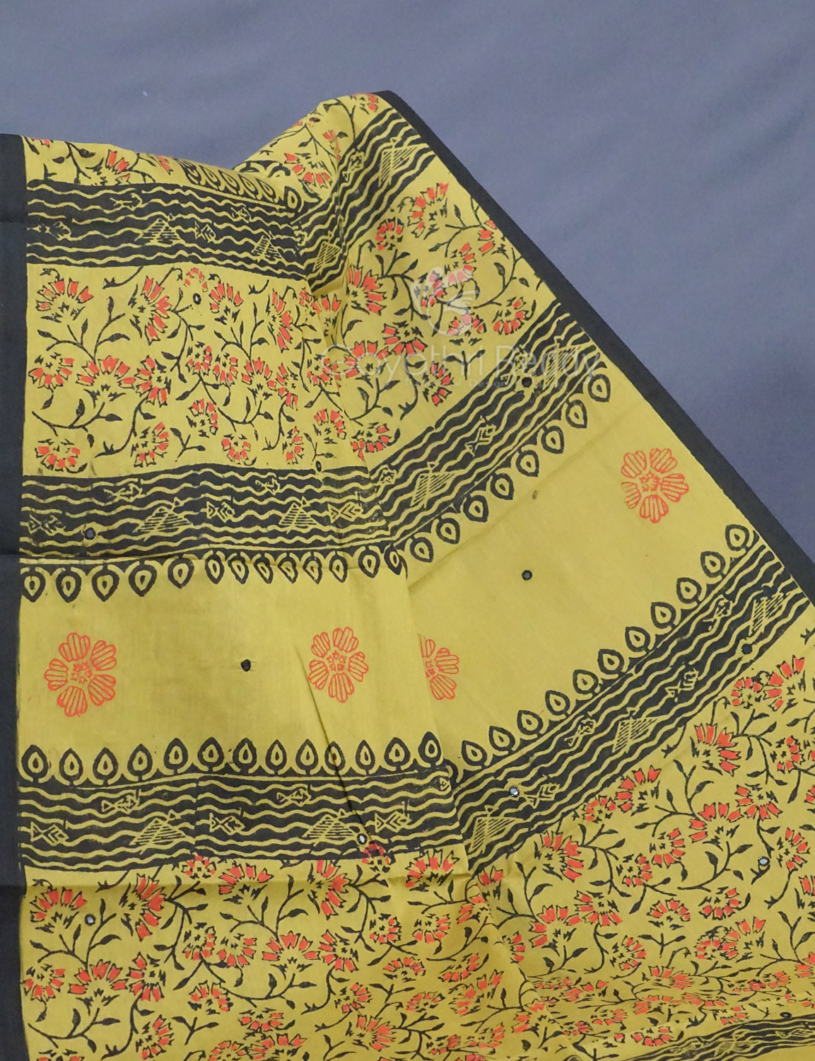 Mehndi Green Colour Block Print With Mirron Embroidered Pure Mulmul Cotton Saree By Gayathri Reddy Designer Studio - Distacart