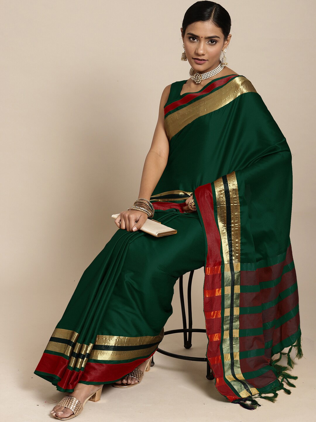 Saree Mall Green & Maroon Zari Silk Blend Uppada Sarees - Distacart