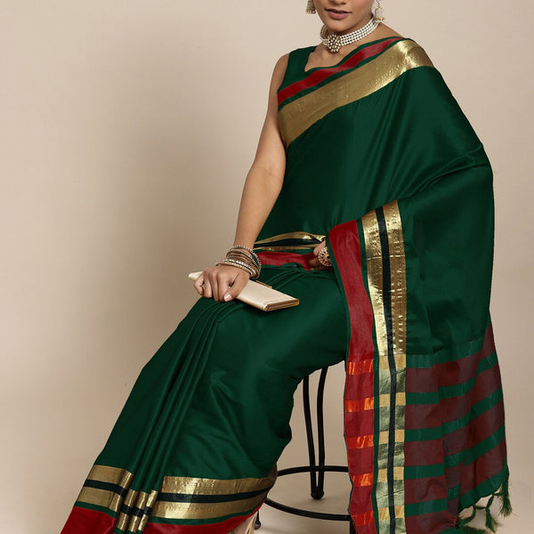Saree Mall Green & Maroon Zari Silk Blend Uppada Sarees - Distacart