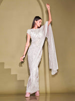 Thumbnail for Tikhi Imli White Sequinned Embellished Saree - Distacart
