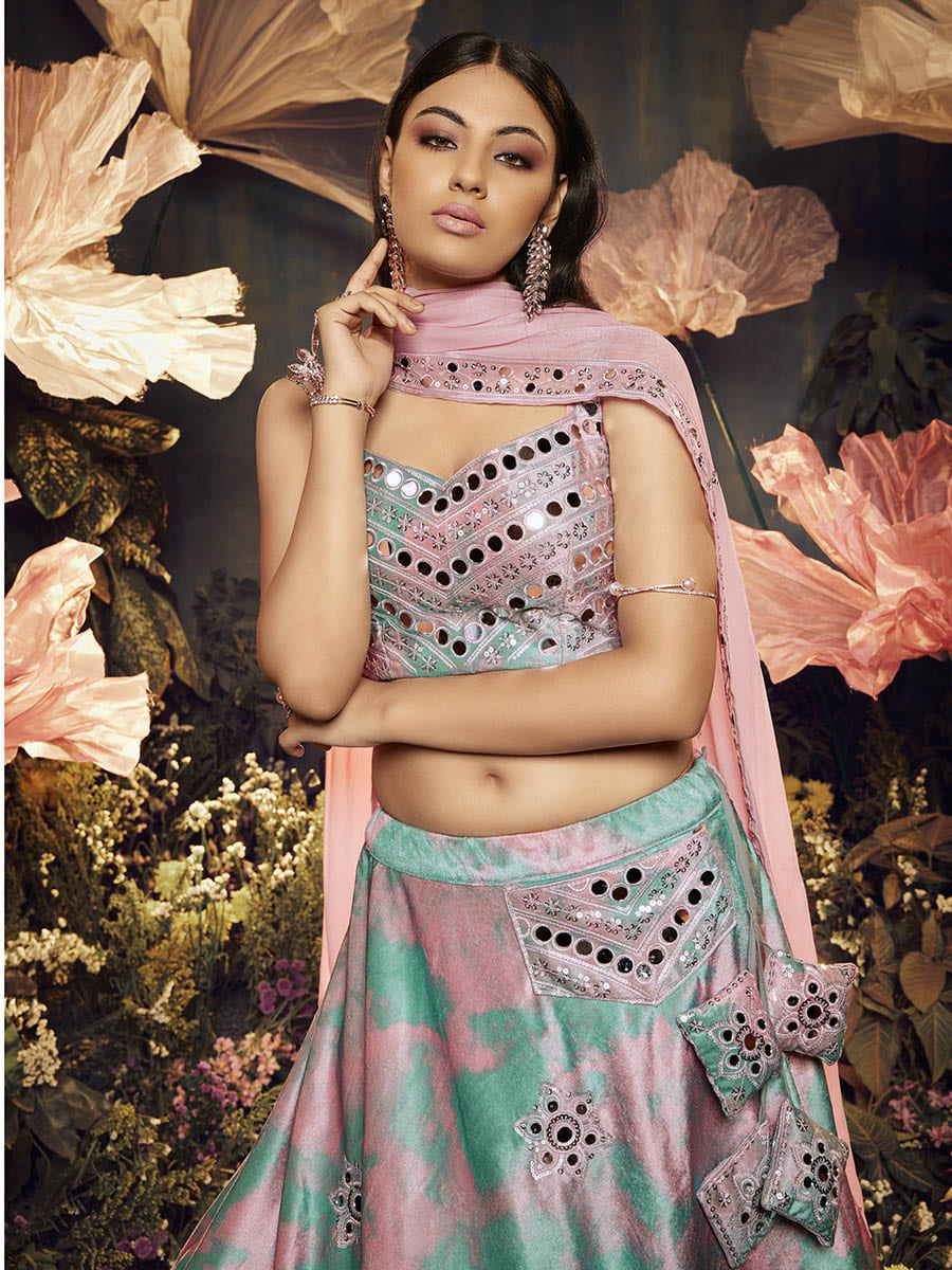 Myra Dusty Pink Velvet Embroidered Designer Lehenga - Distacart