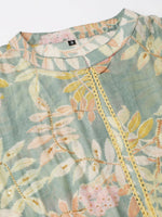 Thumbnail for Green Cotton Solid Flared Dress with Printed Shrug - Yukti - Distacart